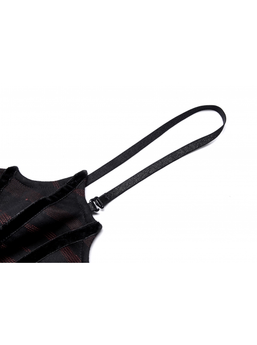 Gothic Stretch Knit Stripes Daily Slit Skirt Design Cross Strap Decoration Bat Slip Dress