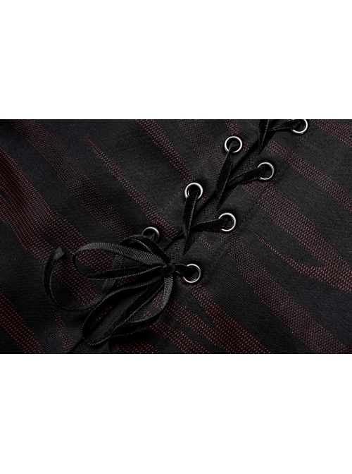 Gothic Stretch Knit Stripes Daily Slit Skirt Design Cross Strap Decoration Bat Slip Dress