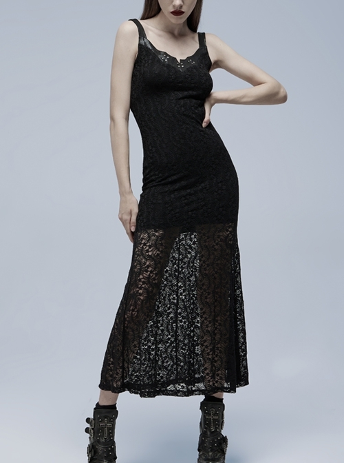 Gothic Stretch Lace Daily Embroidery Pattern Decoration Slip Dress