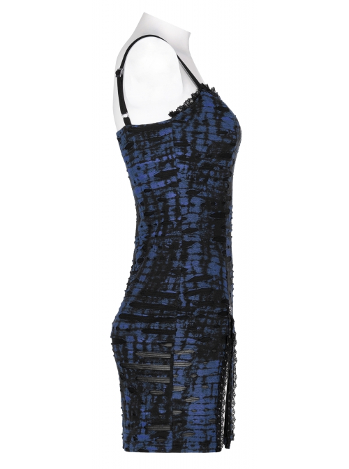 Gothic Abstract Ribbed Knit Print Design Slit Metal Ghost Head Decoration Slip Dress