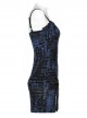 Gothic Abstract Ribbed Knit Print Design Slit Metal Ghost Head Decoration Slip Dress