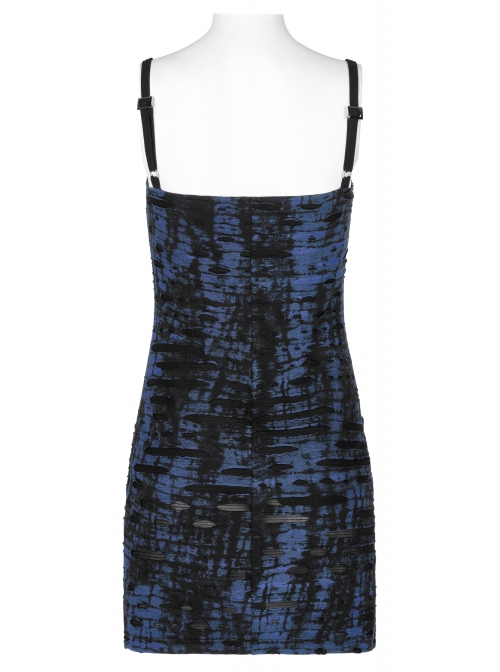 Gothic Abstract Ribbed Knit Print Design Slit Metal Ghost Head Decoration Slip Dress