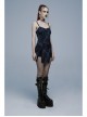 Gothic Abstract Ribbed Knit Print Design Slit Metal Ghost Head Decoration Slip Dress