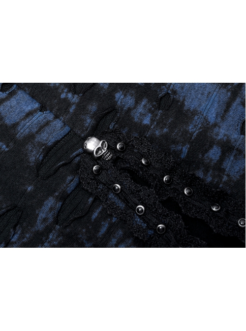 Gothic Abstract Ribbed Knit Print Design Slit Metal Ghost Head Decoration Slip Dress