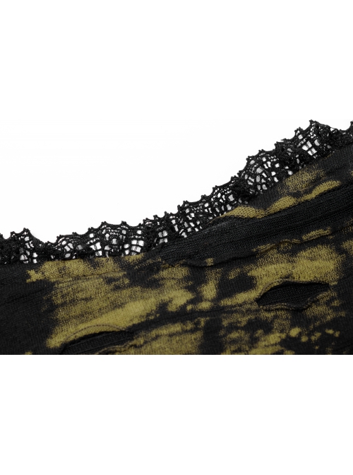 Gothic Knitted Hole Design Slit Metal Ghost Head Decoration Abstract Print Slip Dress