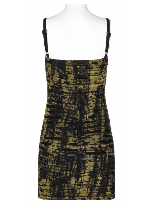 hole design dress Gothic Knitted Hole Design Slit Metal Ghost Head Decoration Abstract Print  Slip Dress