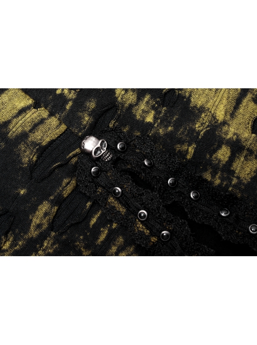 Gothic Knitted Hole Design Slit Metal Ghost Head Decoration Abstract Print Slip Dress