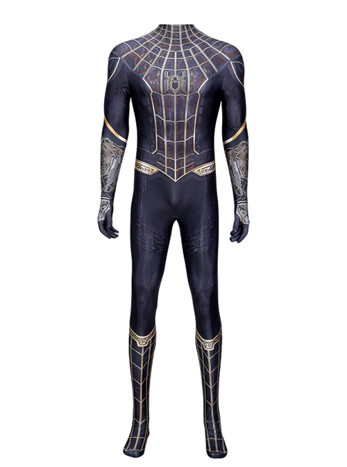 Spider-Man No Way Home Peter Parker Black Golden Battle Suit Halloween Cosplay Costume Bodysuit