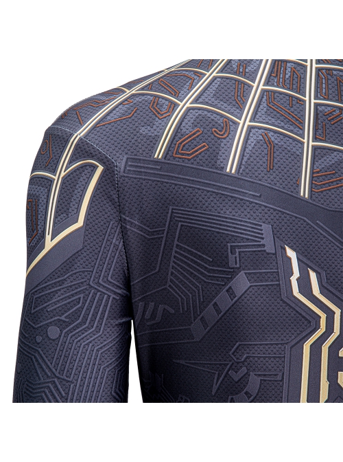 Spider-Man No Way Home Peter Parker Black Golden Battle Suit Halloween Cosplay Costume Bodysuit