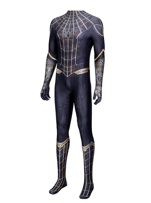Spider-Man No Way Home Peter Parker Black Golden Battle Suit Halloween Cosplay Costume Bodysuit