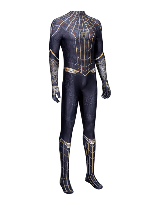 Spider-Man No Way Home Peter Parker Black Golden Battle Suit Halloween Cosplay Costume Bodysuit