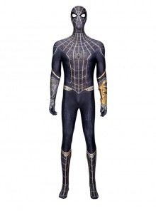 Spider-Man No Way Home Peter Parker Black Golden Battle Suit Halloween Cosplay Costume Full Set