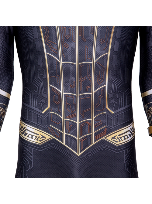 Spider-Man No Way Home Peter Parker Black Golden Battle Suit Halloween Cosplay Costume Full Set