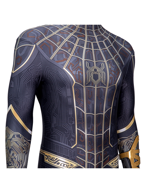 Spider-Man No Way Home Peter Parker Black Golden Battle Suit Halloween Cosplay Costume Full Set