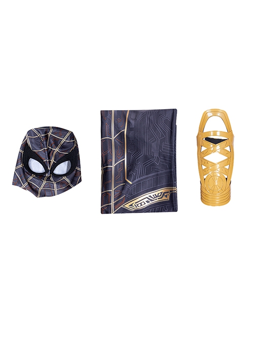 Spider-Man No Way Home Peter Parker Black Golden Battle Suit Halloween Cosplay Costume Full Set