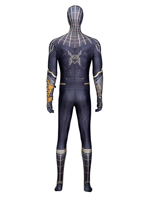 Spider-Man No Way Home Peter Parker Black Golden Battle Suit Halloween Cosplay Costume Full Set