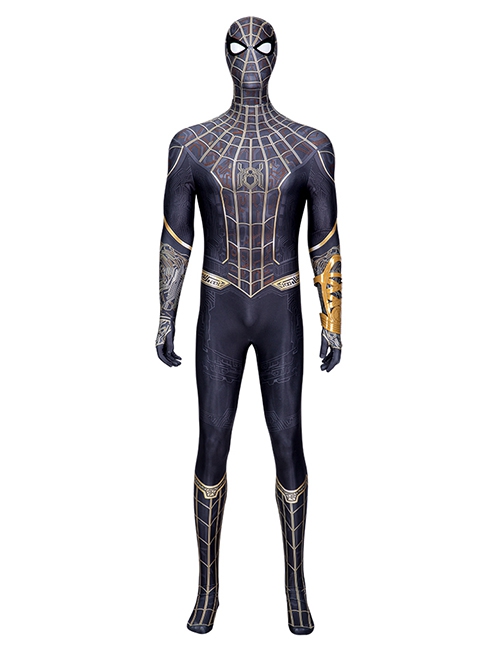 Spider-Man No Way Home Peter Parker Black Golden Battle Suit Halloween Cosplay Costume Head Cover