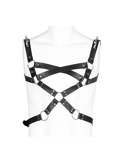 Male Punk Stylish Cross Shape Design Leather Splicing Ring Buckle Metal Trim On Shoulder Accessories