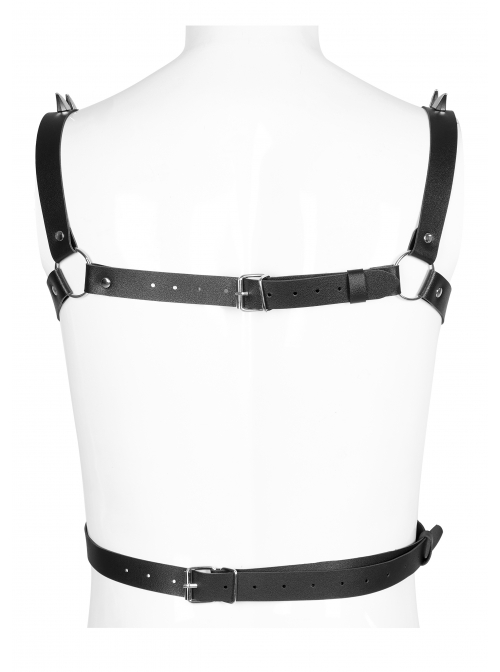 Male Punk Stylish Cross Shape Design Leather Splicing Ring Buckle Metal Trim On Shoulder Accessories