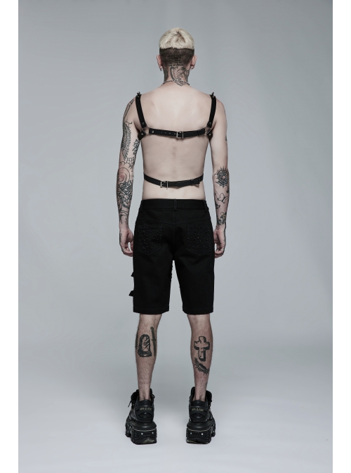 Male Punk Stylish Cross Shape Design Leather Splicing Ring Buckle Metal Trim On Shoulder Accessories