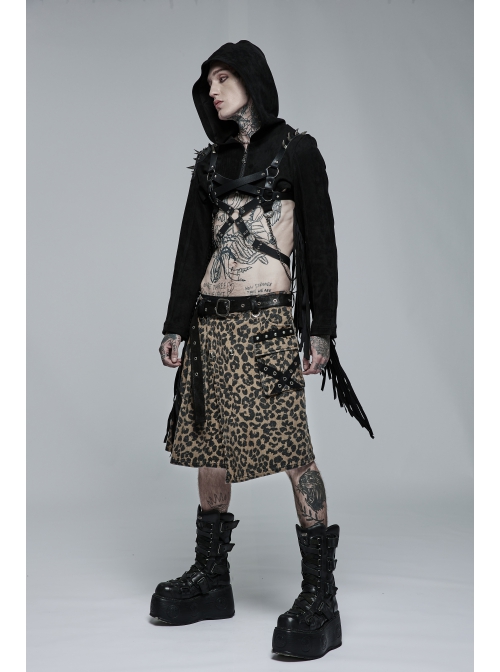 Male Punk Stylish Cross Shape Design Leather Splicing Ring Buckle Metal Trim On Shoulder Accessories