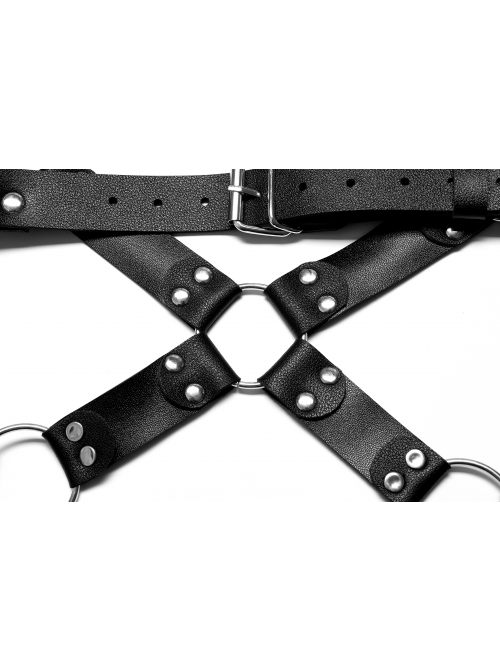 Male Punk Stylish Cross Shape Design Leather Splicing Ring Buckle Metal Trim On Shoulder Accessories