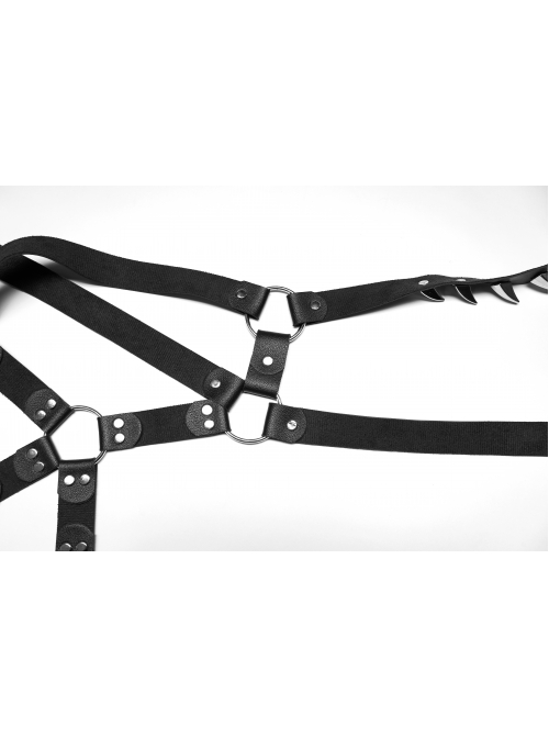 Male Punk Stylish Cross Shape Design Leather Splicing Ring Buckle Metal Trim On Shoulder Accessories