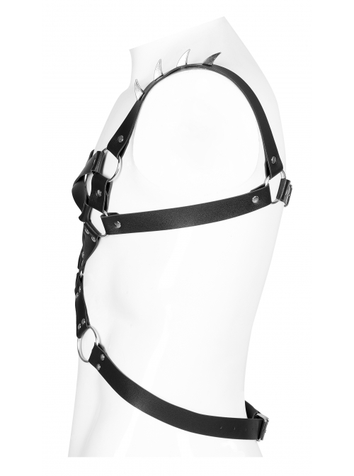 Male Punk Stylish Cross Shape Design Leather Splicing Ring Buckle Metal Trim On Shoulder Accessories