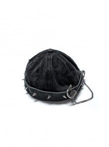 Punk Stylish Metal Spike Decoration Non-Stretch Woven Fabric Large Pin Metal Chain Male Hat