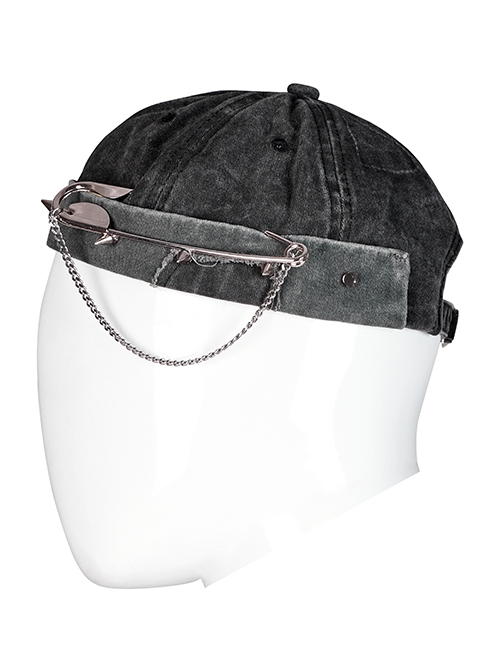 Punk Stylish Metal Spike Decoration Non-Stretch Woven Fabric Large Pin Metal Chain Male Hat
