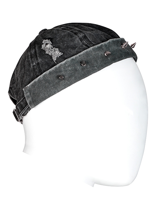 Punk Stylish Metal Spike Decoration Non-Stretch Woven Fabric Large Pin Metal Chain Male Hat