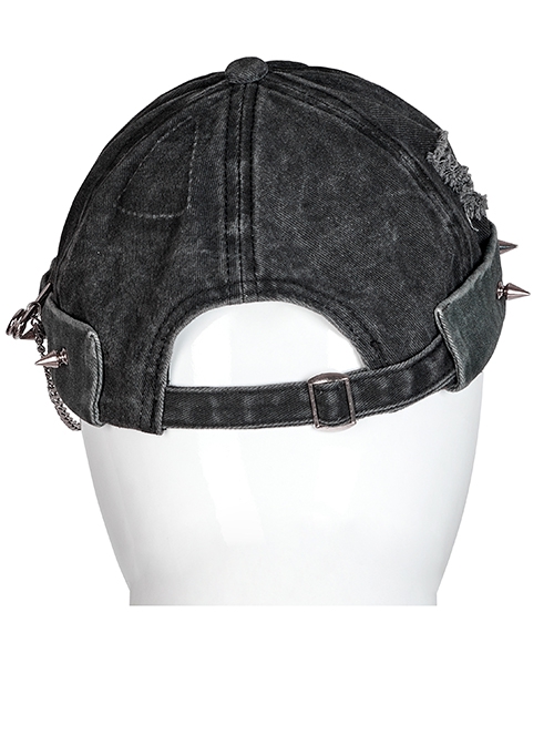 Punk Stylish Metal Spike Decoration Non-Stretch Woven Fabric Large Pin Metal Chain Male Hat