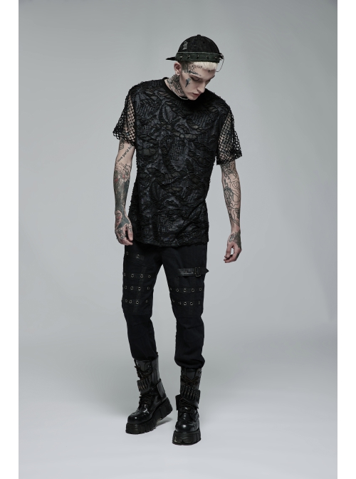 Punk Stylish Metal Spike Decoration Non-Stretch Woven Fabric Large Pin Metal Chain Male Hat