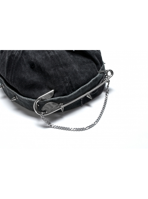 Punk Stylish Metal Spike Decoration Non-Stretch Woven Fabric Large Pin Metal Chain Male Hat