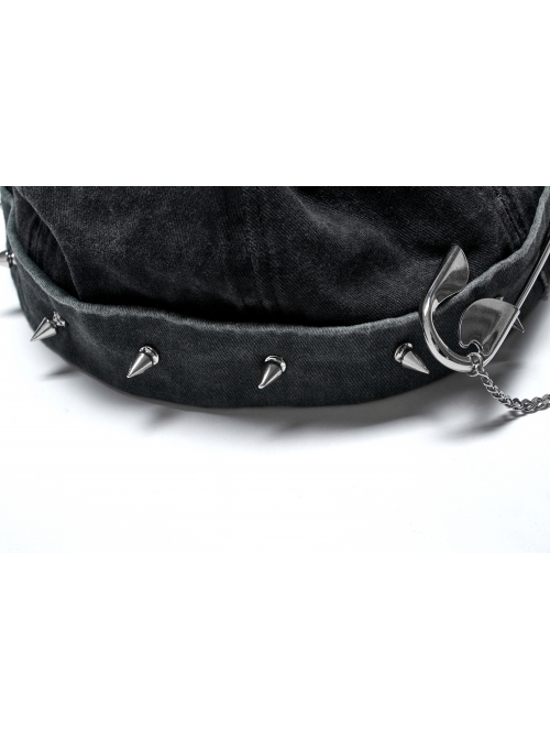 Punk Stylish Metal Spike Decoration Non-Stretch Woven Fabric Large Pin Metal Chain Male Hat