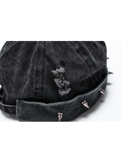 Punk Stylish Metal Spike Decoration Non-Stretch Woven Fabric Large Pin Metal Chain Male Hat