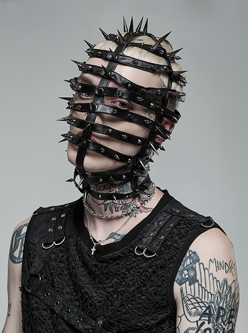 PU Material Different Length Designs Metal Cone Personalized Cross Rope Male Headgear