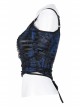 Gothic Sexy Hole Texture Elasticity Knitting Printing Personality Off Shoulder Strap Cross Straps At Waist Short Blue Black Female Shirt