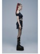Gothic Sexy Hole Texture Elasticity Knitting Printing Personality Off Shoulder Strap Cross Straps At Waist Short Blue Black Female Shirt