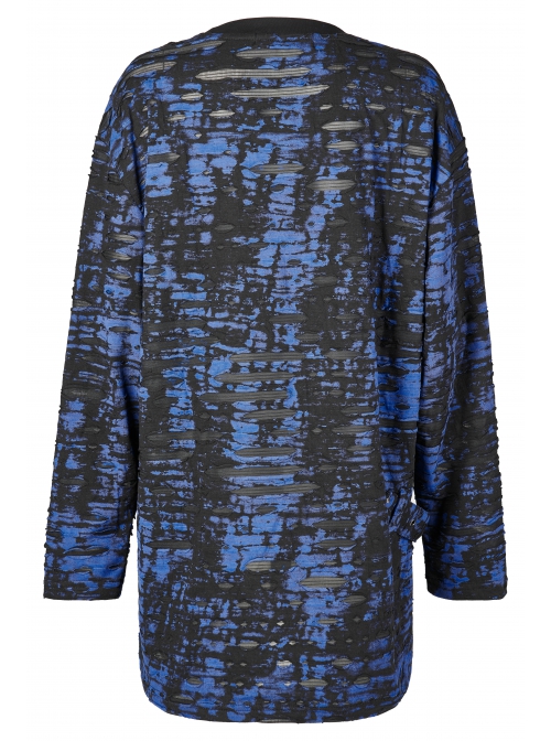 Blue-Black Ragged Texture Fabric Skeleton Printing Detachable Decorative Tape Loose Gothic Long Sleeve Female Shirt