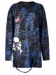 Blue-Black Ragged Texture Fabric Skeleton Printing Detachable Decorative Tape Loose Gothic Long Sleeve Female Shirt