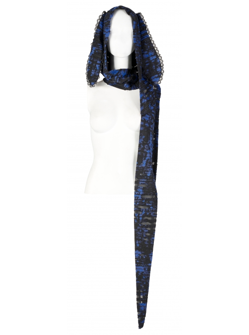 Blue-Black Ragged Texture Fabric Skeleton Printing Detachable Decorative Tape Loose Gothic Long Sleeve Female Shirt