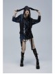Blue-Black Ragged Texture Fabric Skeleton Printing Detachable Decorative Tape Loose Gothic Long Sleeve Female Shirt