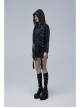 Blue-Black Ragged Texture Fabric Skeleton Printing Detachable Decorative Tape Loose Gothic Long Sleeve Female Shirt