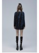 Blue-Black Ragged Texture Fabric Skeleton Printing Detachable Decorative Tape Loose Gothic Long Sleeve Female Shirt