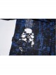 Blue-Black Ragged Texture Fabric Skeleton Printing Detachable Decorative Tape Loose Gothic Long Sleeve Female Shirt
