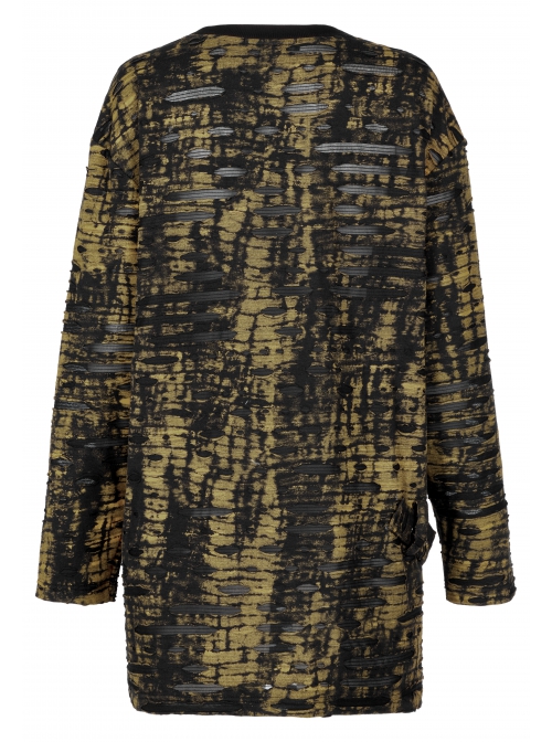 Gothic Ragged Texture Fabric Skeleton Printing Detachable Decorative Tape Loose Long Sleeve Black And Yellow Female Shirt