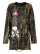 Gothic Ragged Texture Fabric Skeleton Printing Detachable Decorative Tape Loose Long Sleeve Black And Yellow Female Shirt