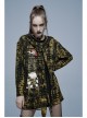Gothic Ragged Texture Fabric Skeleton Printing Detachable Decorative Tape Loose Long Sleeve Black And Yellow Female Shirt