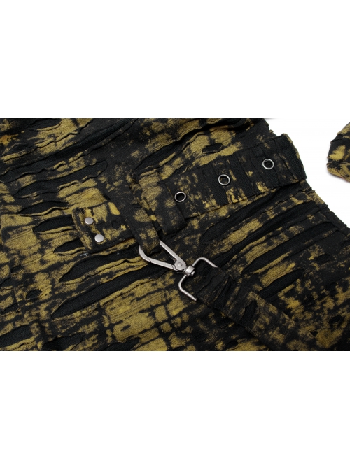 Gothic Ragged Texture Fabric Skeleton Printing Detachable Decorative Tape Loose Long Sleeve Black And Yellow Female Shirt